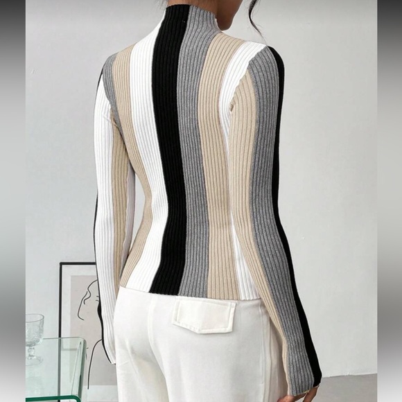 Striped Ribbed Knit Turtleneck Sweater - Picture 2 of 4